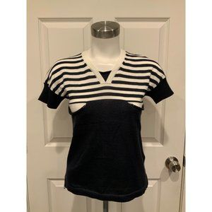 Junya Watanabe Blue & White Striped V-neck Sweater W/ Short Sleeves, Size M